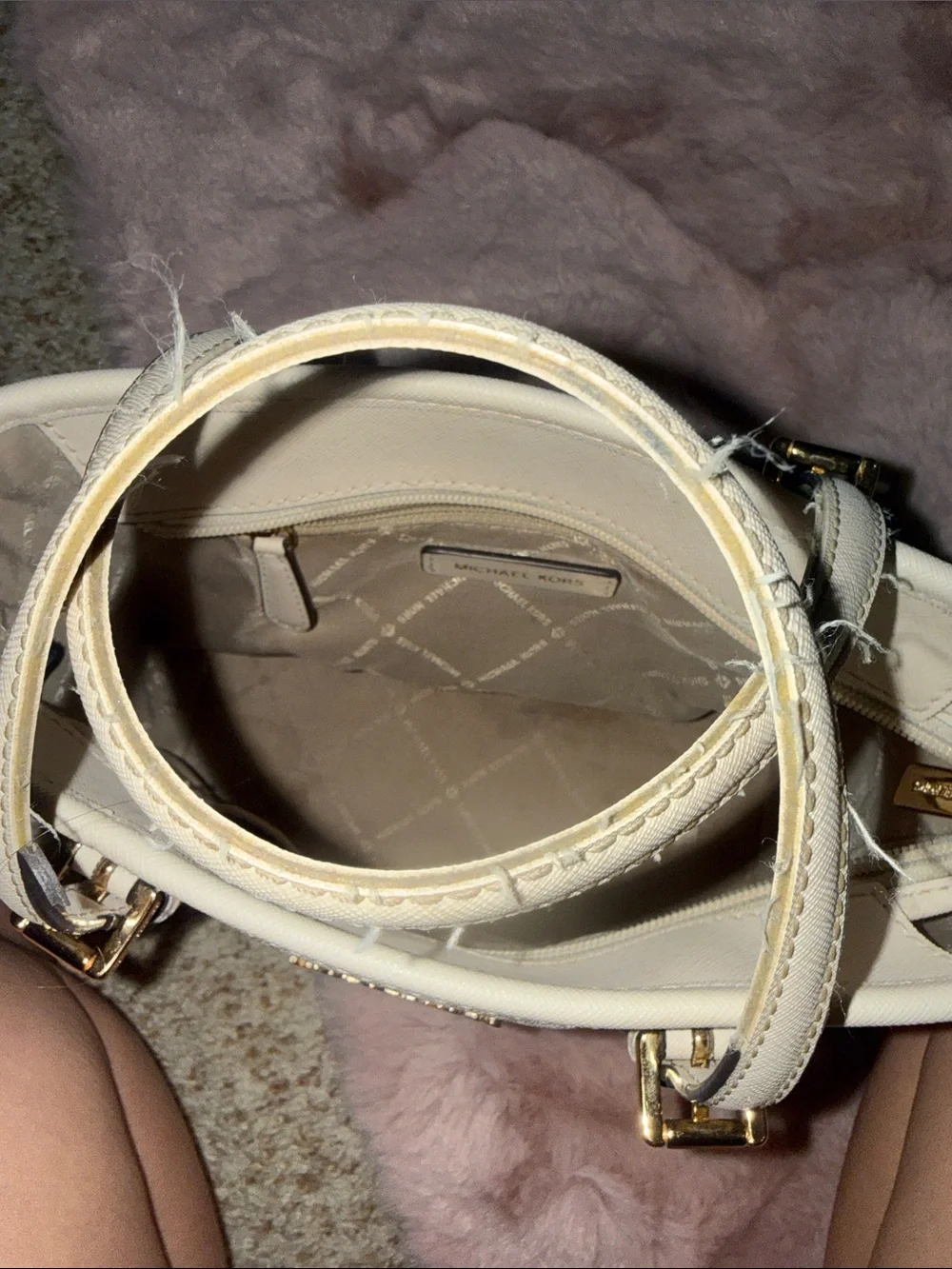 Michael Kors Beige and White MK Logo Satchel